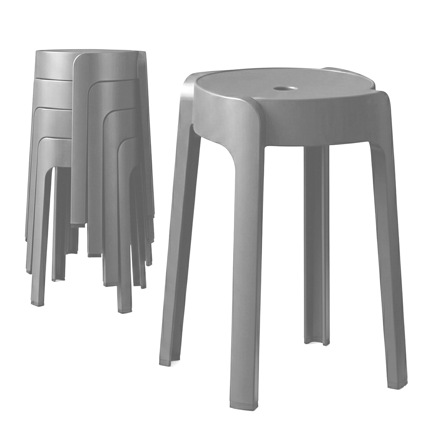 BM Home Tabourets Gigognes Empilables en Plastique Gris - Légers pour Maison, Cuisine, Jardin