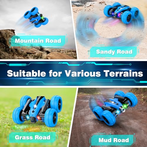 RC Cars, 2.4GHz Fast Stunt RC Car, 4WD Double Sided 360° Rotating RC Trucks with Headlights, High Speed Off Road Stunt Truck, Cool Spray Patterns, Remote Control Cars Toy for Boys Girls - Image 6