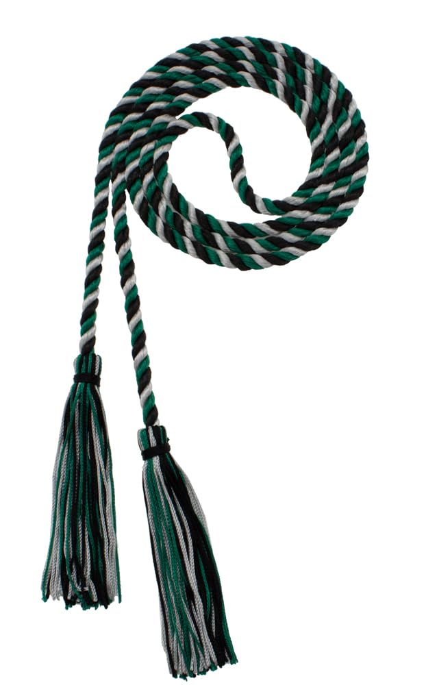 Tassel Depot Graduation Honor Cord - Black/Dark Green/Gray - Every School Color Available - Made In Usa