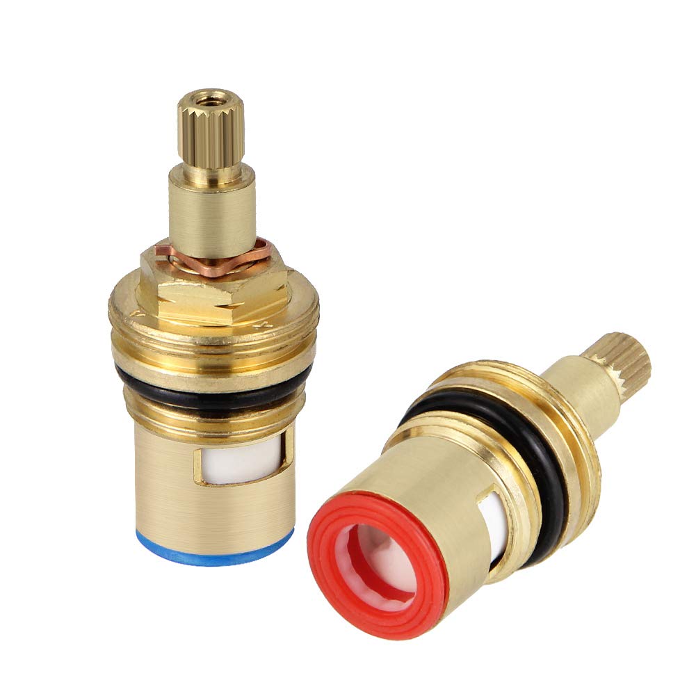 2 Pcs Vitoni in Ceramica per Rubinetti Acqua Fredda e Calda, Vitoni di Ricambio, Coppia di Vitoni con 20 Ingranaggi per Cucina Bagno, Lunghezza 53 mm, Oro