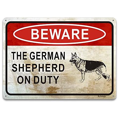 Beware of Dog Warning Signs The German Shepherd On Duty Funny Sign, 10 x 7 x 0.04 Inches Rust Free Aluminum Weather Fade Resistant Durable Ink (1 Pack ) Cover