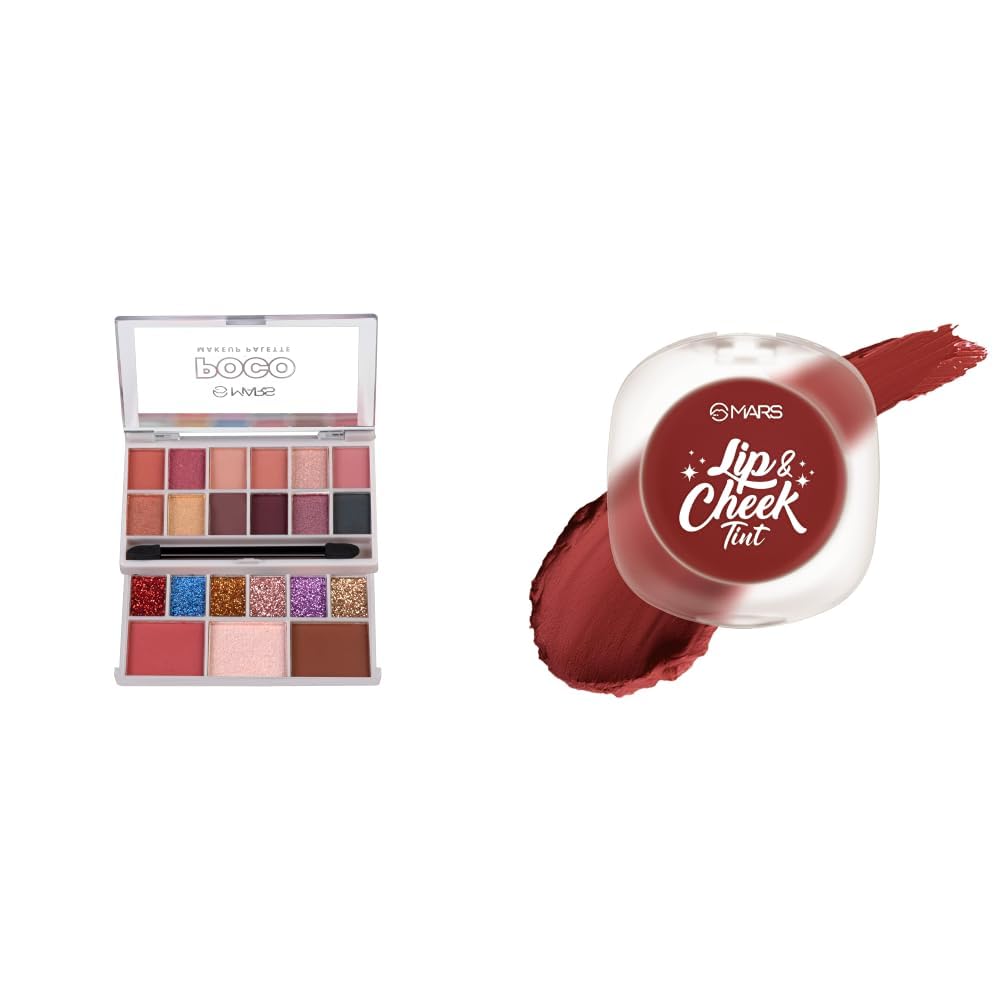 MARS Poco Face Makeup and eyeshadow Palette with Slider Case MARS Lip Cheek Tint for Bold Pop Color 2.8 gm 04-Ruby Red - Protect Your Energy-image-27