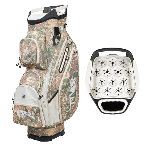 TIVOR 2026 Golf Cart Bag with 15-Way Full-Length Divider Top 12 Pockets Premium Silent Golf Cart Bag with Rain Hood for MenFits Jumbo Grips - Camouflage