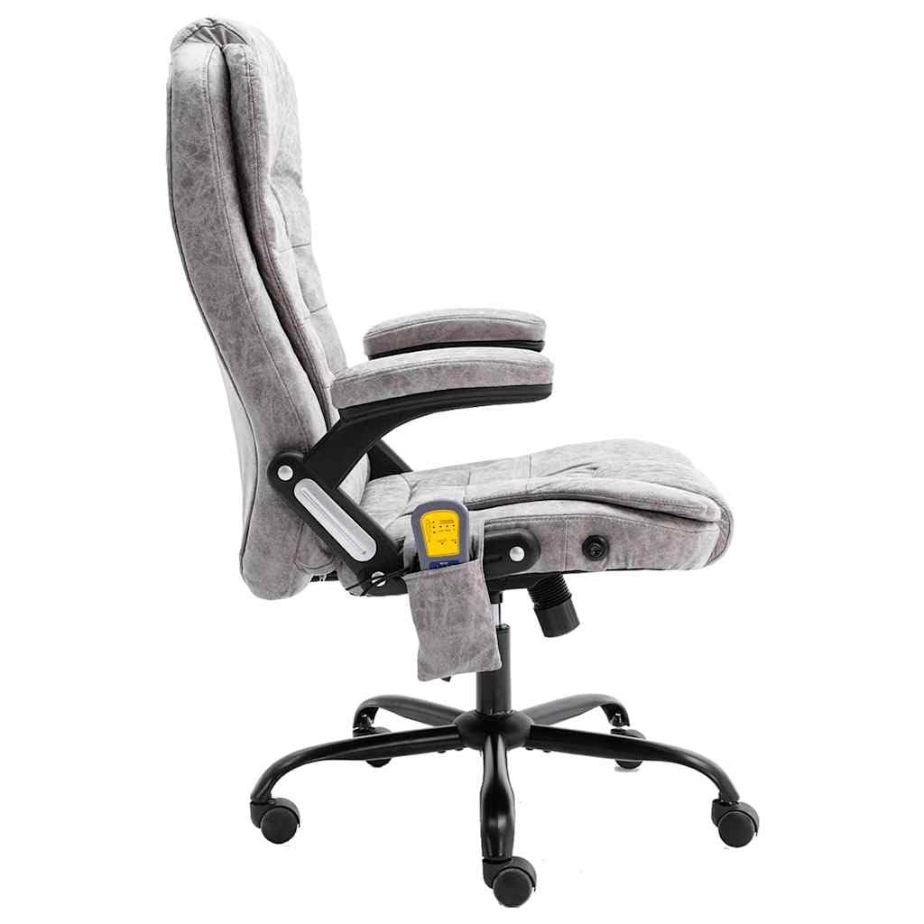 Krzesło biurowe z funkcją masażu i ogrzewaniem, jasnoszary, metalowy stelaż z regulacją wysokości, z kółkami i podłokietnikami, ergonomiczne krzesło obrotowe do biura, domowego biura i komfortu
