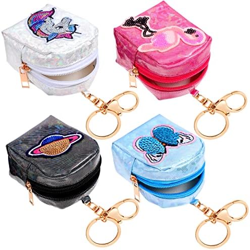 VALICLUD 4Pcs Mini Wallet Zip Around Cute Unicorn Holographic Coin Purse Change Purse with Key Ring