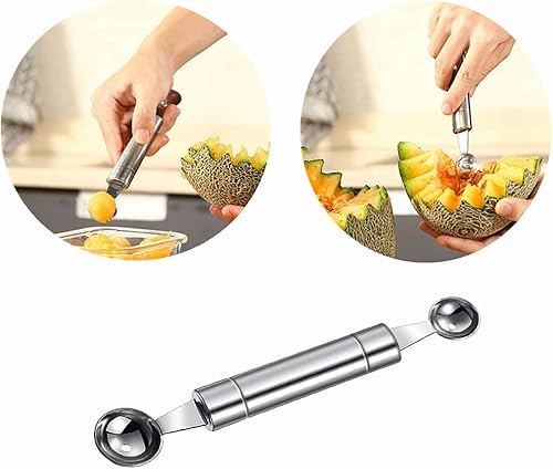 Miniatura 5 de Cuchara de doble cara del melón de la fruta, 2 en 1 cortador de la cucharada del acero inoxidable 7.9 in