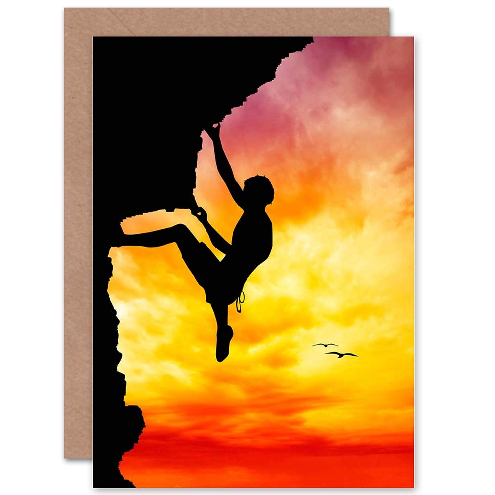 Wee Blue Coo Single Card Sport Sunset Free Climber Silhouette Birthday Sealed Greeting Card Plus Envelope Blank Inside