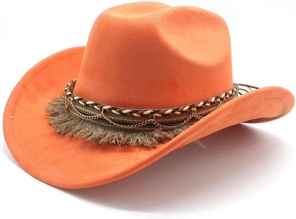 Western Fedora Hat with Fringe Detail, Teal, Wool Felt, Wide Brim, Cowboy Style, Braided Band