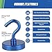 Neosmuk Magnetic Hooks Heavy Duty, Strong Magnet with Hook for Fridge, Super Neodymium Extra Strength Industrial Hooks for Hanging, Magnetic Hanger for Toolbox, Cruise, Grill(Navyblue,4 Pack)