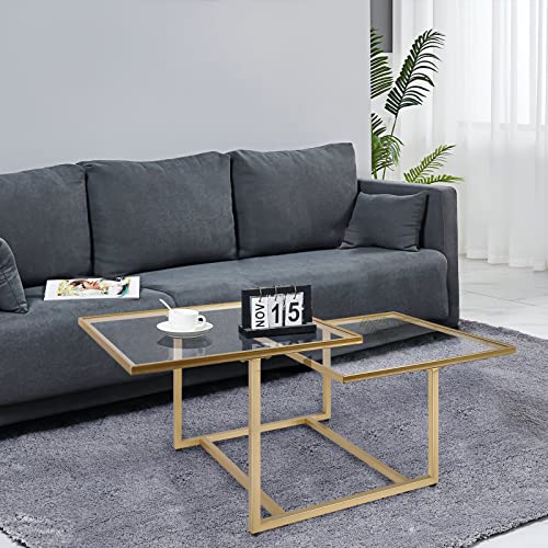 Onespruce Gold Glass Coffee Table For Living Room, 23Inch Square Coffee Table With Metal Legs #TOP4