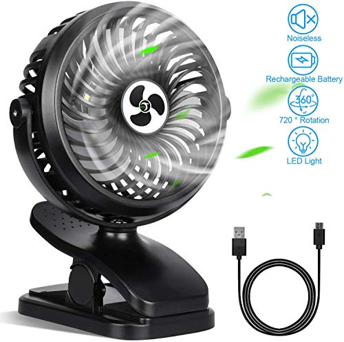 TAECCL Clip on Fan, Stroller Fan Battery Operated Mini USB Fan with LED