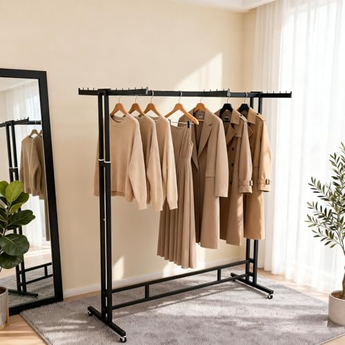YTALUTTNIE Metal Floor Standing adjustable Garment Rack, Heavy Duty 6 Arms Clothing Rack With Wheels, Merchandise Retail Clothing Display Racks For Hanging Clothes (black, 47in/120cm)