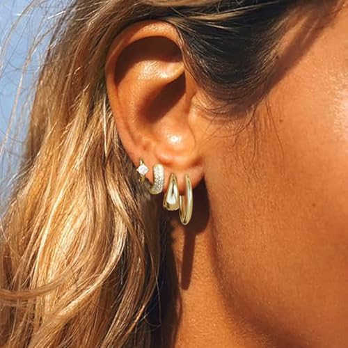 Small Gold Hoop Earrings Set for Women, 14K Gold Plated Lightweight Earrings Sets for Multiple Piercing, Hypoallergenic Huggie Gold Hoops Earrings for Women Jewelry4
