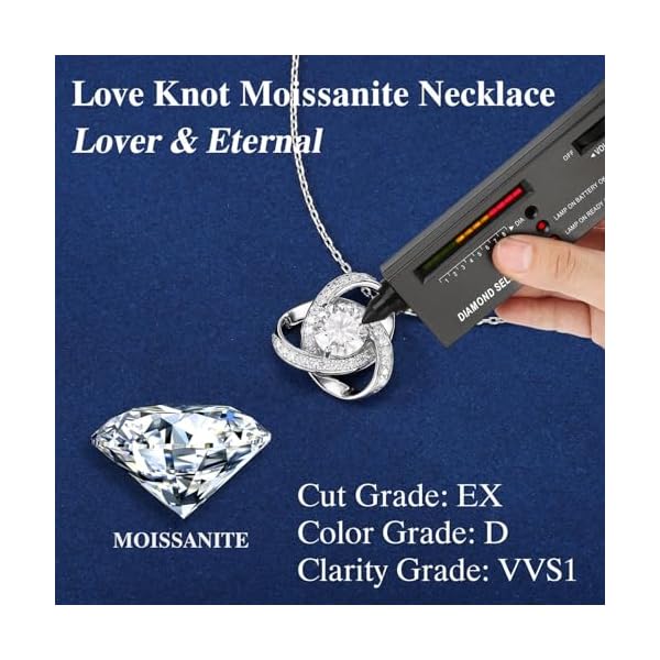 MOOSEA Love Knot Moissanite Necklace for Women, 1-3 ct D Color VVS1 Clarity 925 Sterling Silver Moissanite Pendant Necklace, Anniversary Birthday Gifts for Women Wife Mom Girlfriend Jewelry Gifts - Image 4