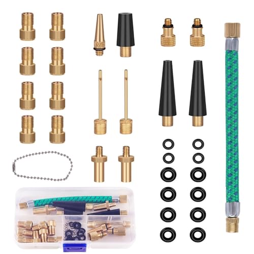 32 PCS Brass Ball Pump Needle Valve Adapter Set Bike Tire Pump Accessories for Gym Balloons Bicycles Green