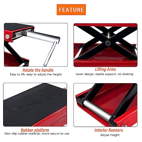 Hpdmc Motorcycle Deck - Scissor Lift - Motor Park Jack, Portable Deck Motorcycle Center Stand 500Kg / 1100Lbs, Red丨Wide丨8099 (Hpdmc-Qbmts080990) #TOP4