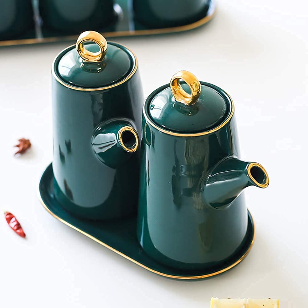 Pentole per Olio e aceto, Set di Bottiglie per Olio e aceto, Dispenser per aceto e Olio, Dispenser per condimento Liquido per Cena con Coperchio, Antipolvere e