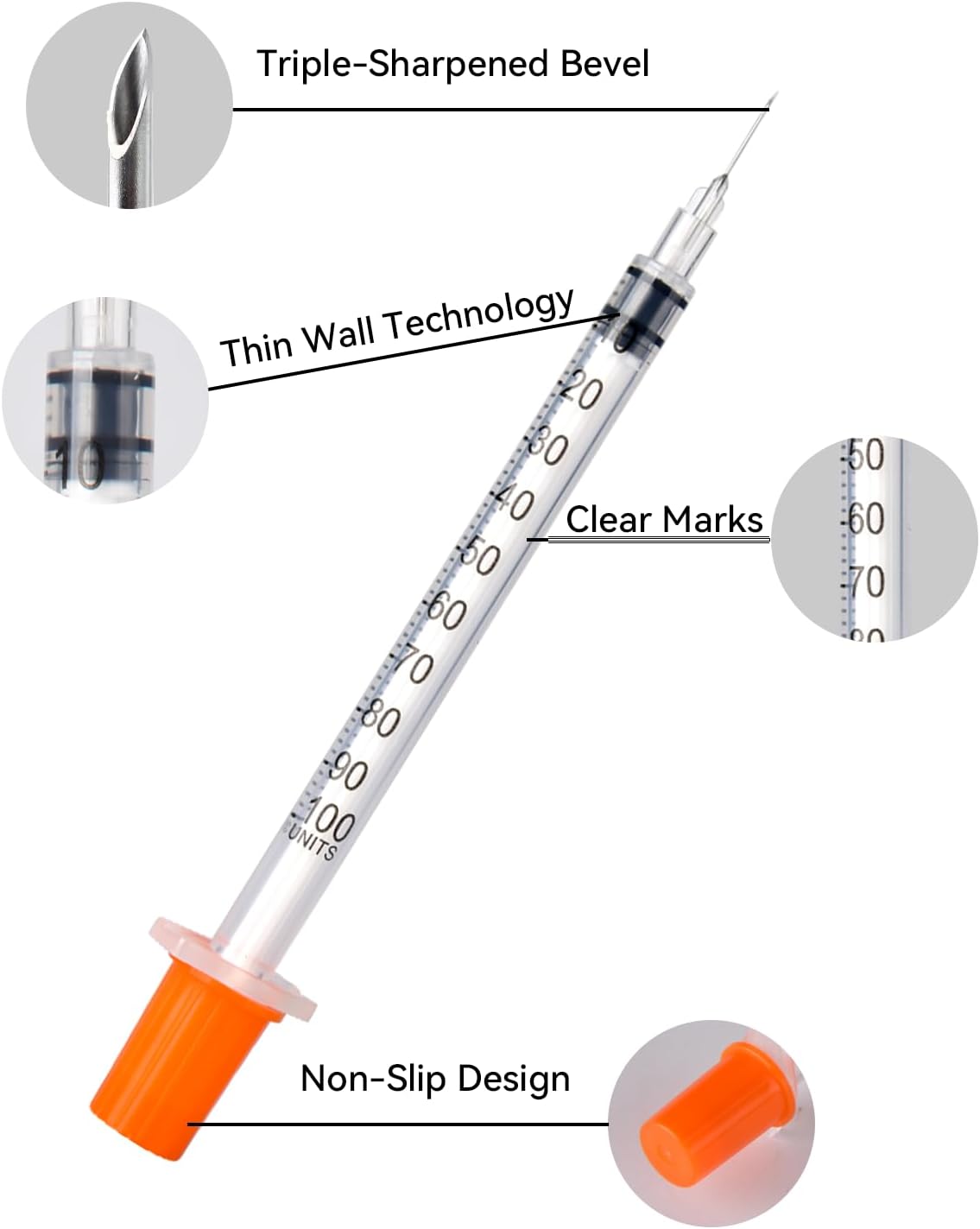 30PACK 1ml/cc Syringe, U-100 31G 5/16" (8mm) Disposable Syringe, Individually Wrapped Lab Supplies