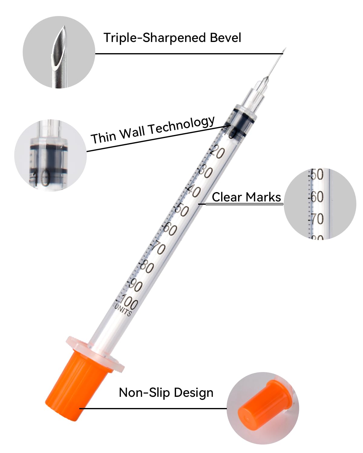 U-100 1ml/cc 30G 5/16" Disposable Syringe, 100PACK — Amazon image 2
