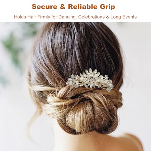 Accesorio de cabello nupcial dorado con clip elegante miniatura 4
