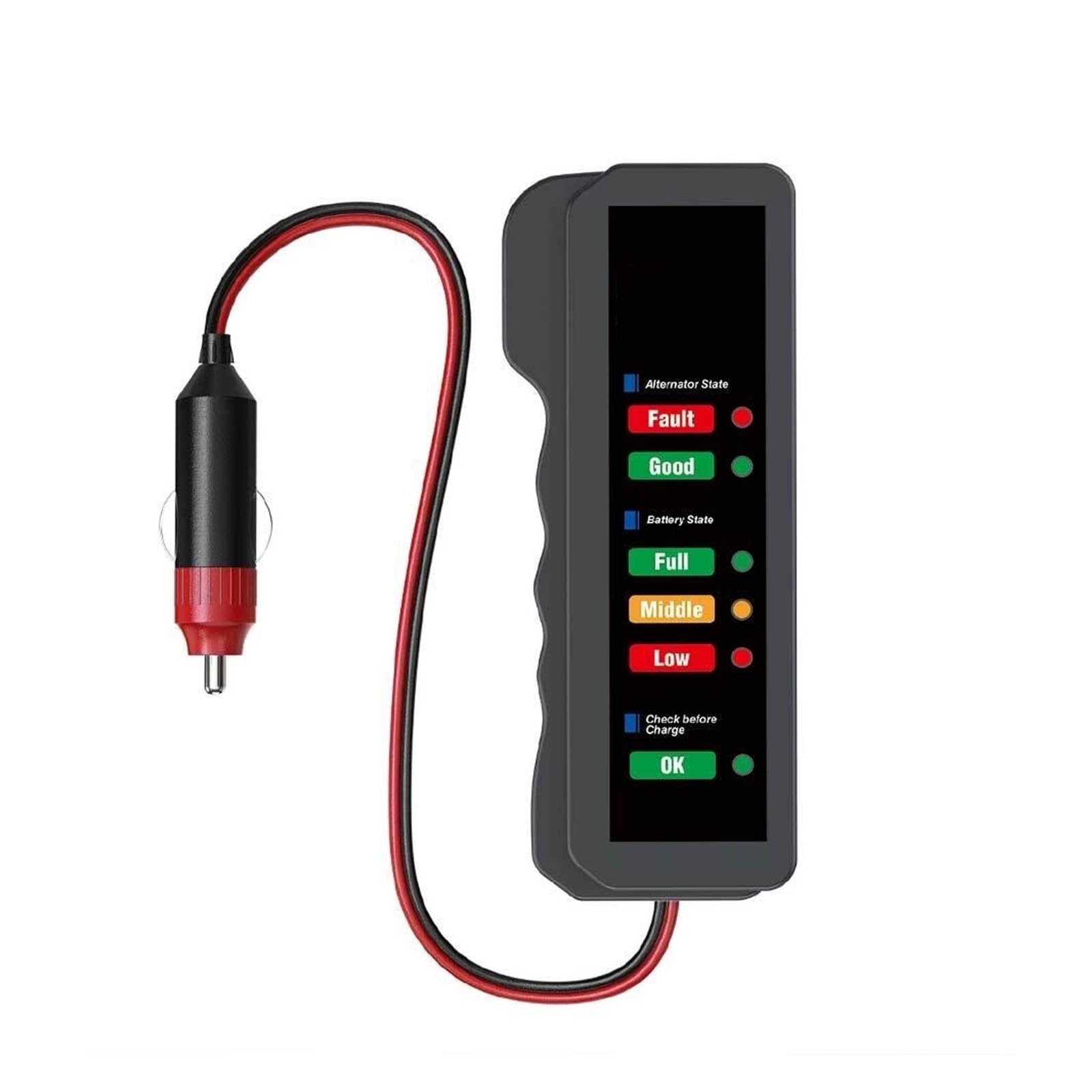 Tester Akumulatora Samochodowego Auto Checker Alternator 12V 6LED Lights Display Do Pojazdu Motocykl Narzędzie Diagnostyczne Samochodów Szybkie Dokładne Wykrywanie(Red)