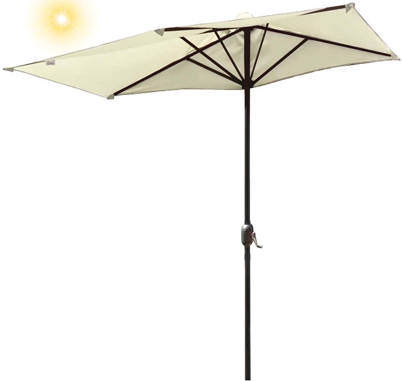 WQPMNYG 2.5m Patio Half Umbrella with Stand Adjustable WallMounted Sune Curved Design Polyester Canopy for Balcony Terrace and Outdoor Protect