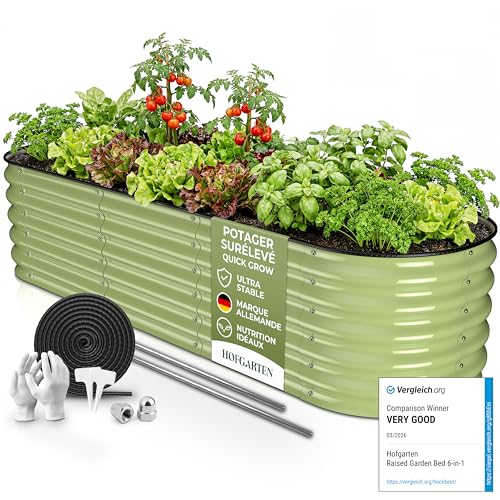 HOFGARTEN 200x60x42cm Potager Surélevé de Jardin [Kit Modulaire 6-en-1] Bac Potager Extérieur à Fond Ouvert en Acier Galvanisé Premium Zn-Al-MG, Durable &...