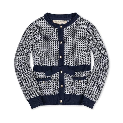 Hope & Henry Girls' Long Sleeve Fancy Cardigan Sweater with Stripe Trim