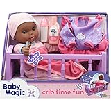 Little Darlings Baby Magic Crib Time Fun, African America (6697), 12” Soft Body Baby Doll, 6 Different Baby Sounds, Molded Crib, Accessories and Bonus Outfit. Age 2+