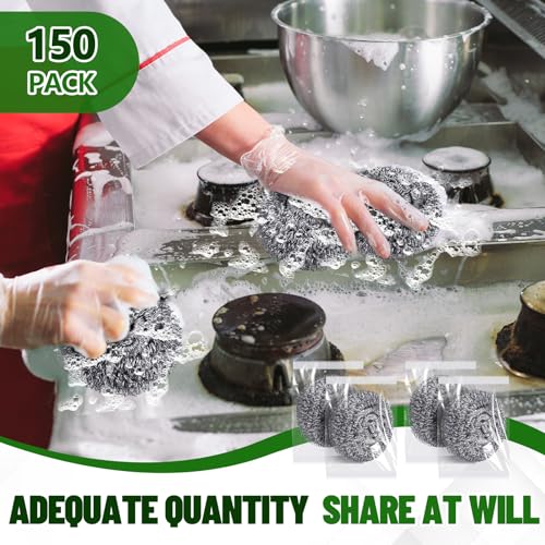 Image of Honeydak 150 Pack Stainless Steel Scourers Steel Wool Scrubbers Bulk Separately Packaged 3 Inch, 25 Gram Metal Scourers Sponges Wire Scouring Pad for Stove Pot Pan Oven Kitchen Restaurant(Classic)
