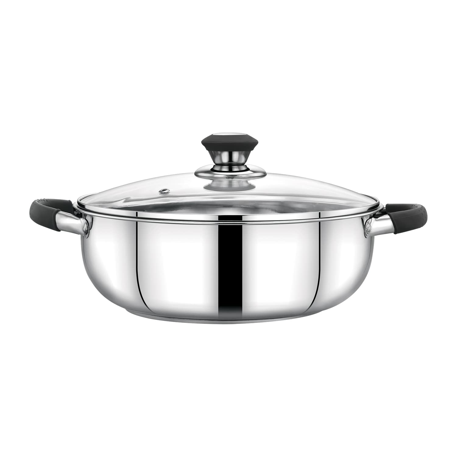 Royalford 20cm Nano Kadai With Glass Lid- RF11585 Perfect for Sauting, Frying, Stir Frying, Equipped with Strong and Sturdy Riveted Handles, Silver