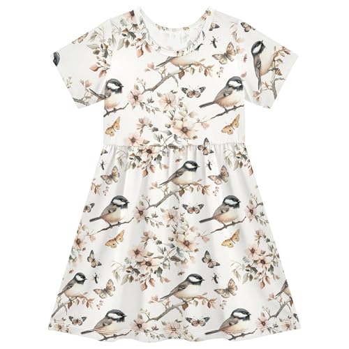 Black-Capped Chickadee Birds Girls Princess Dresses Short Sleeve Dressy Dresses Baby Girls Summer Active Playwear 2T