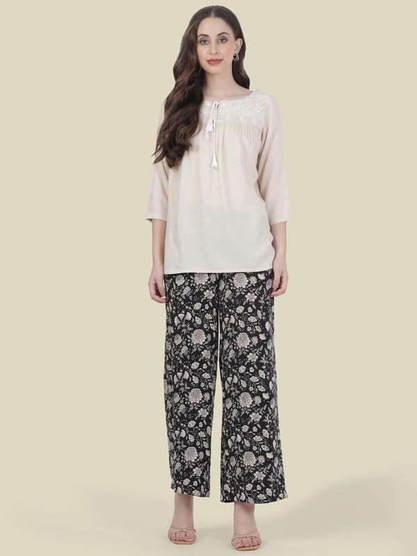 Image of GO COLORS Soft Viscose Printed Palazzo Full Length for Women| Breathable, Mid Rise