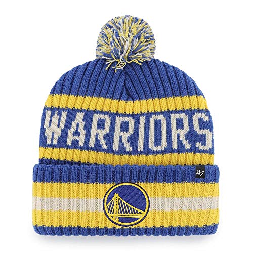 47 NBA Unisex-Adult Team Color Officially Licensed Primary Logo Bering Sport Knit Cuffed Pom Beanie Cold Weather Hat -Golden State Warriors Blue