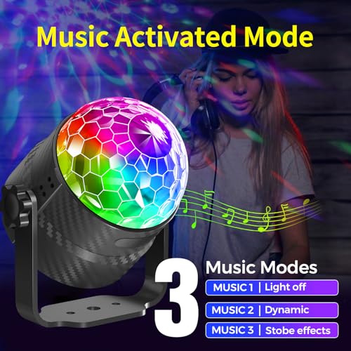 Gobikey Discokugel, 360° Rotierende Musikgesteuert Discolicht Partylicht Mit Fernbedienung und 2M Steckerkabel 15 Farbe RGBP Lichteffekte Diskokugel für Zuhause Kinder Geburtstag Party Weihnachten