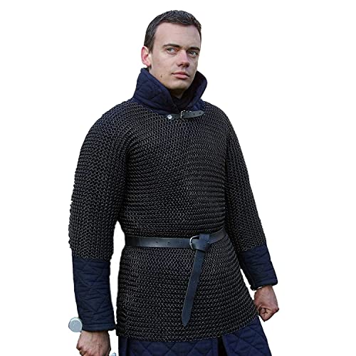 Image of AnNafi Medieval Hauberk Chainmail Full Sleeve Shirt Mild Steel 10 mm Butted Ring | Reenactment Cosplay Costume