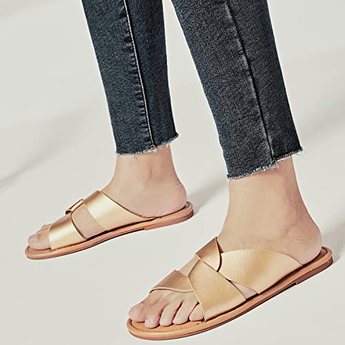Image of Luoika Women's Wide Width Flat Slides Sandals, Strapy Slide Sandal Slip on Dressy Summer Shoes for Women.