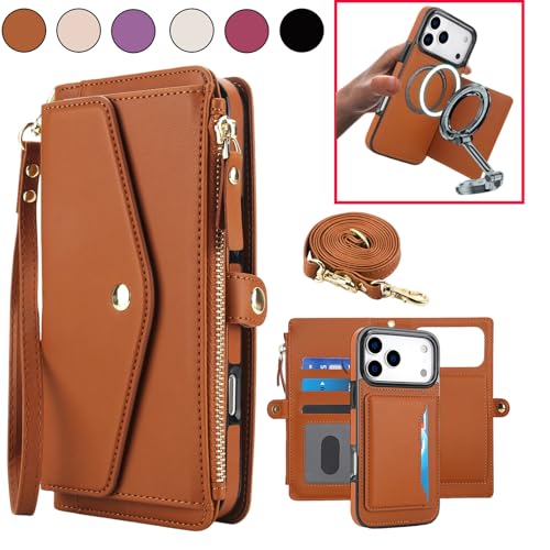 Étui en cuir iPhone 17 Pro Max blanc chic avec fermeture éclair et bandoulière