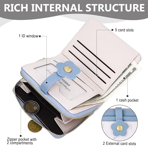 Image of Farcauo Cute Floral Womens Wallet Small Wallets for Women Thin Blue Women's Wallet Kawaii Flower Card Wallets for Women Ladies
