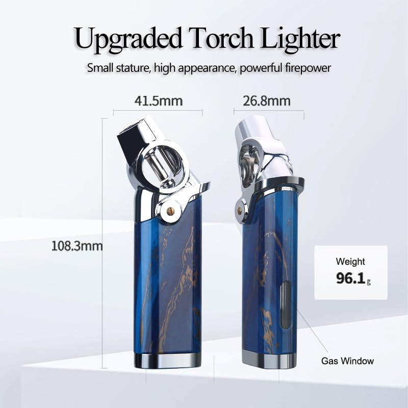 HONEST Single Jet Flame Butane Lighters Refillable Metal Lighters Adjustable Gas Lighter Windproof Gift for Men BBQ Grill Camping (Blue)