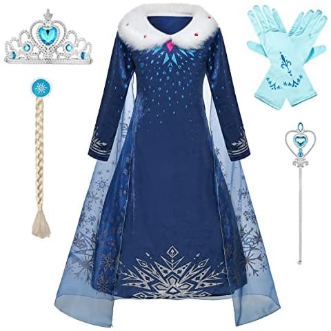 IWFREE ELSA Disfraz de Princesa niña Reina de las Nieves Vestido de Princesa y Accesorios Cover