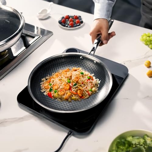 Image of Frying Pans Set Non Stick, 6 Pcs Premium 18 /10 5-Ply Stainless Steel | Hybrid Non stick 8 10 12-inch Frying Pans with Lid, Induction Compatible, PFOA Free Professional Chef Quality Cookware Set