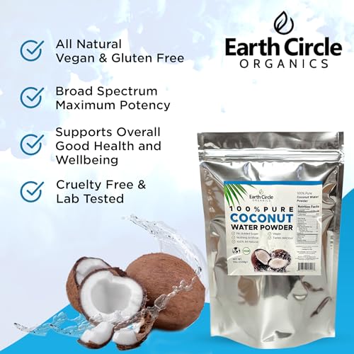 Image of Earth Circle Organics Pure Coconut Water Powder | Coconut Electrolyte Powder for Energy and Hydration Supplement | No Additives | Unsweetened | Vegan | Keto | Gluten Free - 5lbs