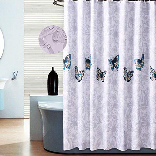 Rechoo Polyester Shower Curtain Waterproof Mould Mildew Resistant Wide Shower Curtain with 12 Rustproof Hooks 180x200 cm (Butterfly, 200 * 200cm)