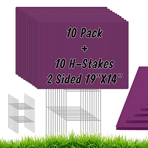 IKAYAS 10 Pack Blank Yard Signs with Stakes, 19 x 14 Inches Purple Garden Yard Signs Yard Sale Signs Corrugated Plastic Signs for Party Decorations,Garage Sale, Guidepost, Open House