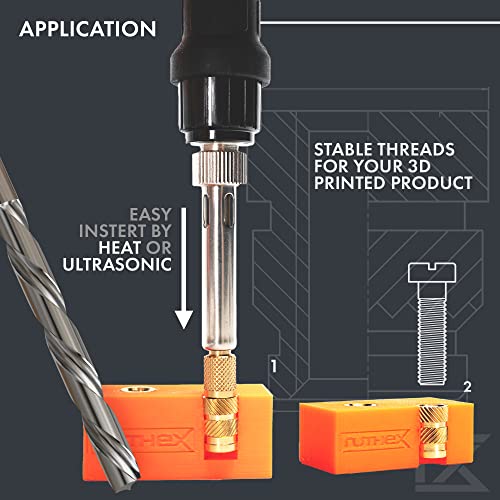 Ruthex Threaded Inserts M2 + M3 + M4 + M5 Assortment Box - 70 + 100 + 50 + 50 Pieces - Brass Heat Set Insert For Plastic Parts - Metric Knurled Nuts - Insert By Heat Into 3D Printing Components #TOP2