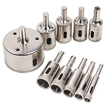 uptodateproducts 8-50mm Diamond Coated Core Hole Saw Drill Bits Tool Cutter For Tiles Marble Glass Granite Drilling- 10 Pcs/set