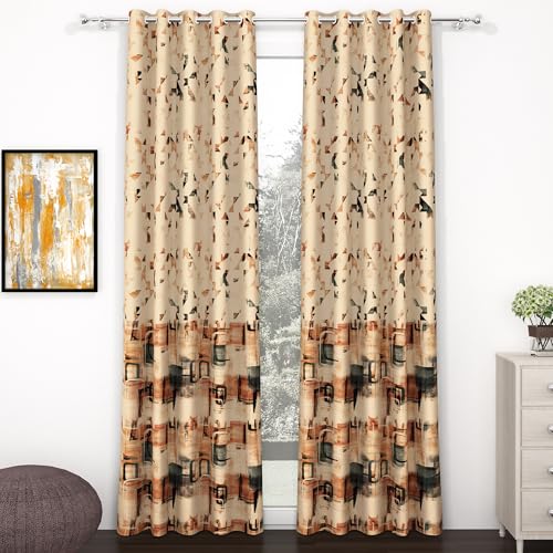 Image of Story@Home Blackout Digital Print Window Curtains 5 Feet Long Set of 1 | 80% Room Darkening Curtain | Thermal Insulated Curtains for Living Room | (118 x 152 cm, Beige) | Perfect for Home Decor