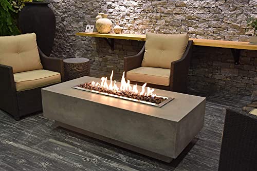 Ams Fireplace | Elementi | Large Gas Fire Pit Table For Outside Patio | Cover And Lava Rocks Included | Free Bio-Ethanol Tabletop Lantern | Fuel: Liquid Propane, Granville - Light Grey #TOP6