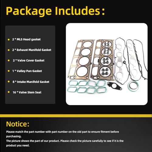 Image of HS26744PT HS54996 HGS4308 Cylinder Head Gasket Set Kit GMC Sierra 1500 Yukon XL /Chevy Tahoe Suburban Silverado 1500 2014-2019 5.3L V8 Engine